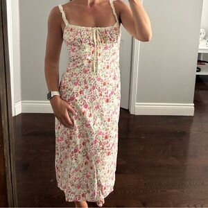 Floral Print Trim Cami Midi Dress